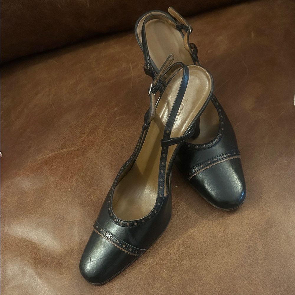 J. Crew Black Leather Slingback Heels